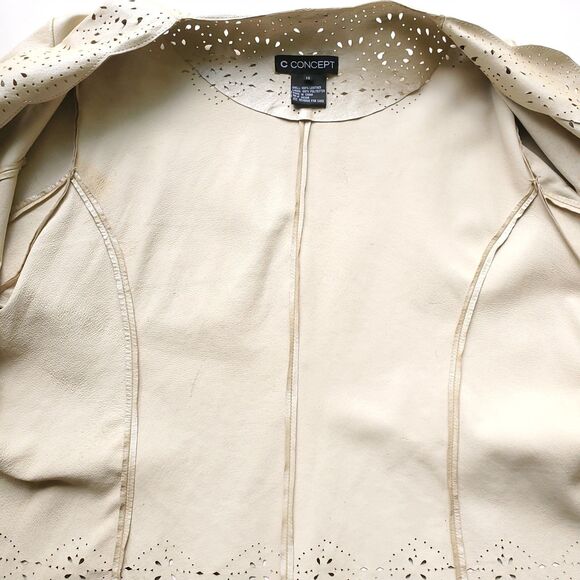 C Concept Laser Cut Leather Jacket Size 14 Vintage Boho Western Tan Beige Gold - Picture 8 of 16